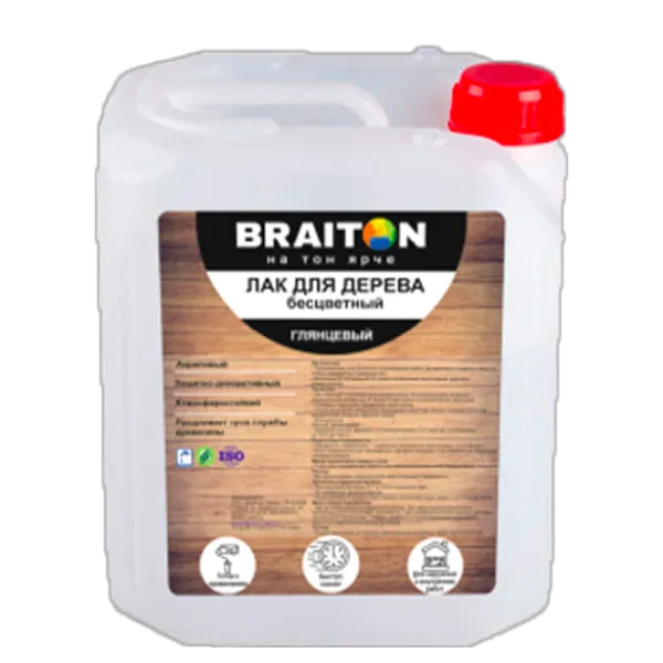 Лак для дерева ГЛЯНЦЕВЫЙ бесцветный Braiton Paint акриловый ВД